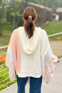 Color Block Crochet V Neck Hoodie