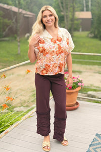 Ruffle Pant Elastic Waist - Plum