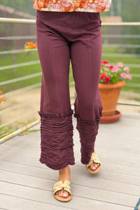 Ruffle Pant Elastic Waist - Plum