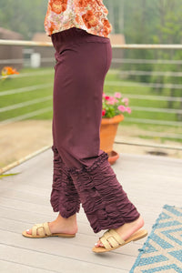 Ruffle Pant Elastic Waist - Plum