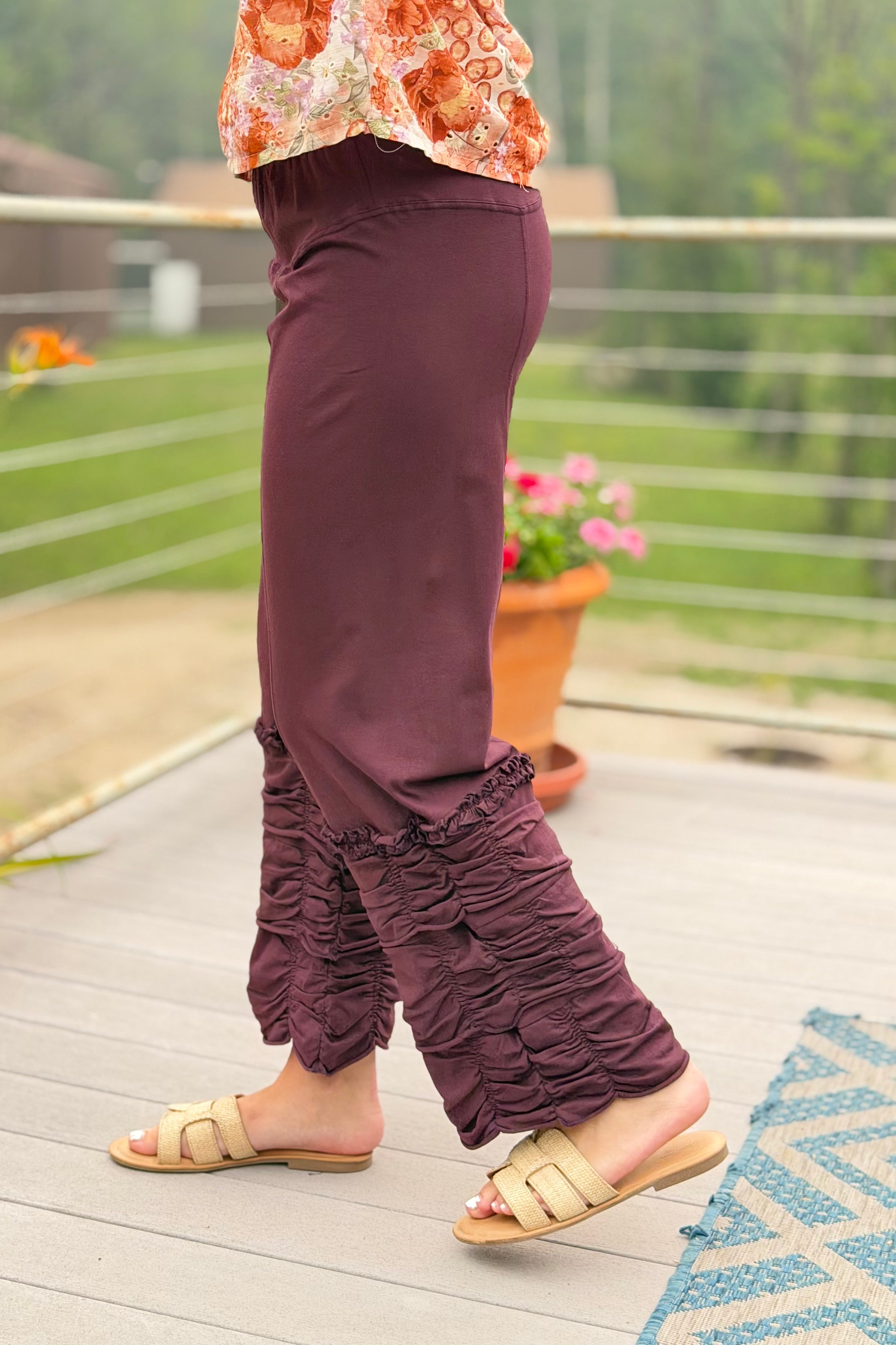 Ruffle Pant Elastic Waist - Plum