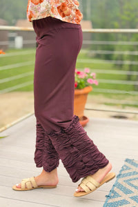 Ruffle Pant Elastic Waist - Plum