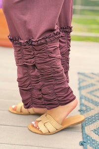 Ruffle Pant Elastic Waist - Plum