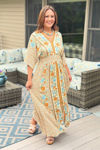 Garden Blossom Maxi Dress - Mustard