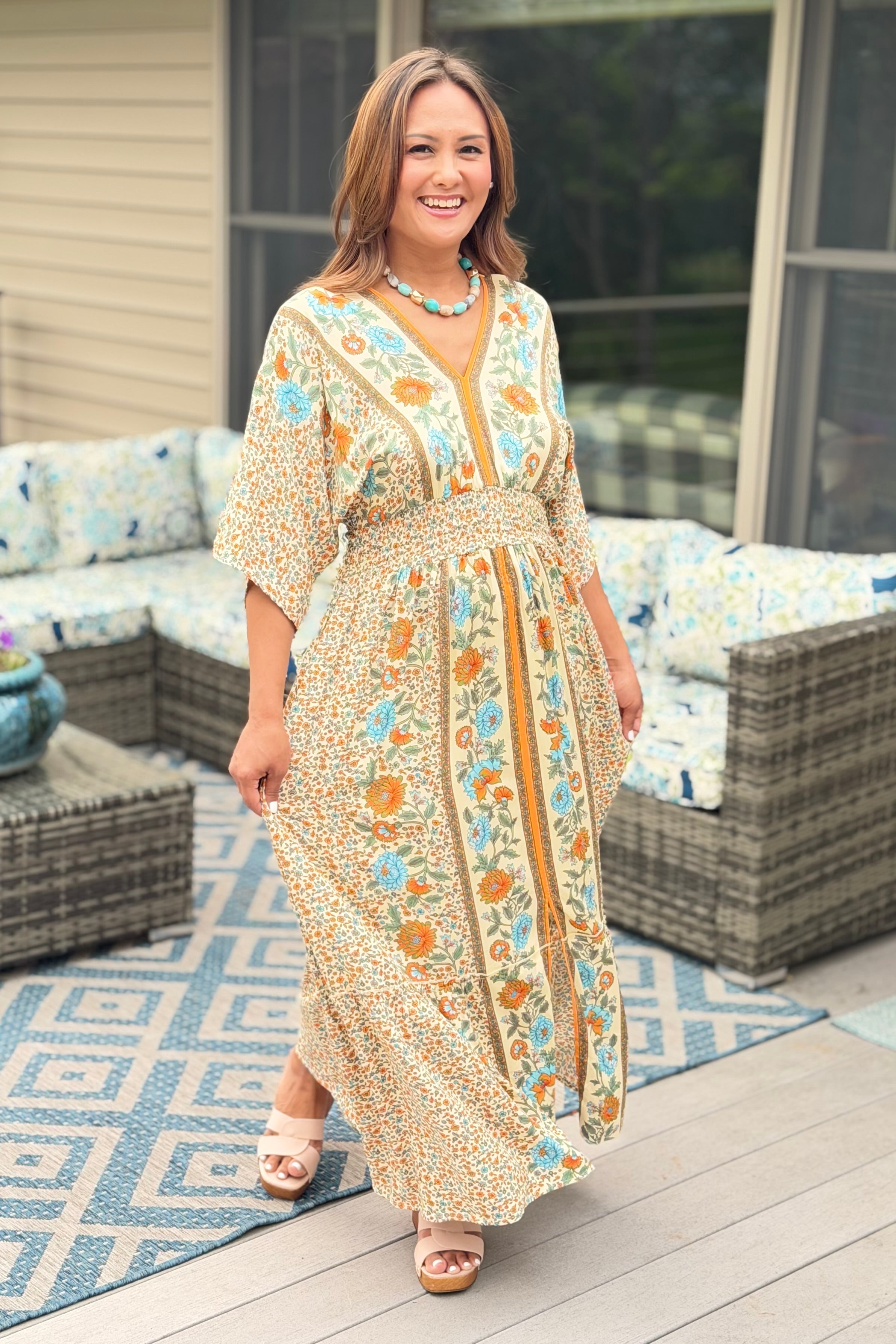 Garden Blossom Maxi Dress - Mustard