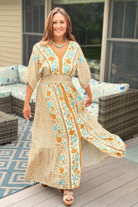 Garden Blossom Maxi Dress - Mustard