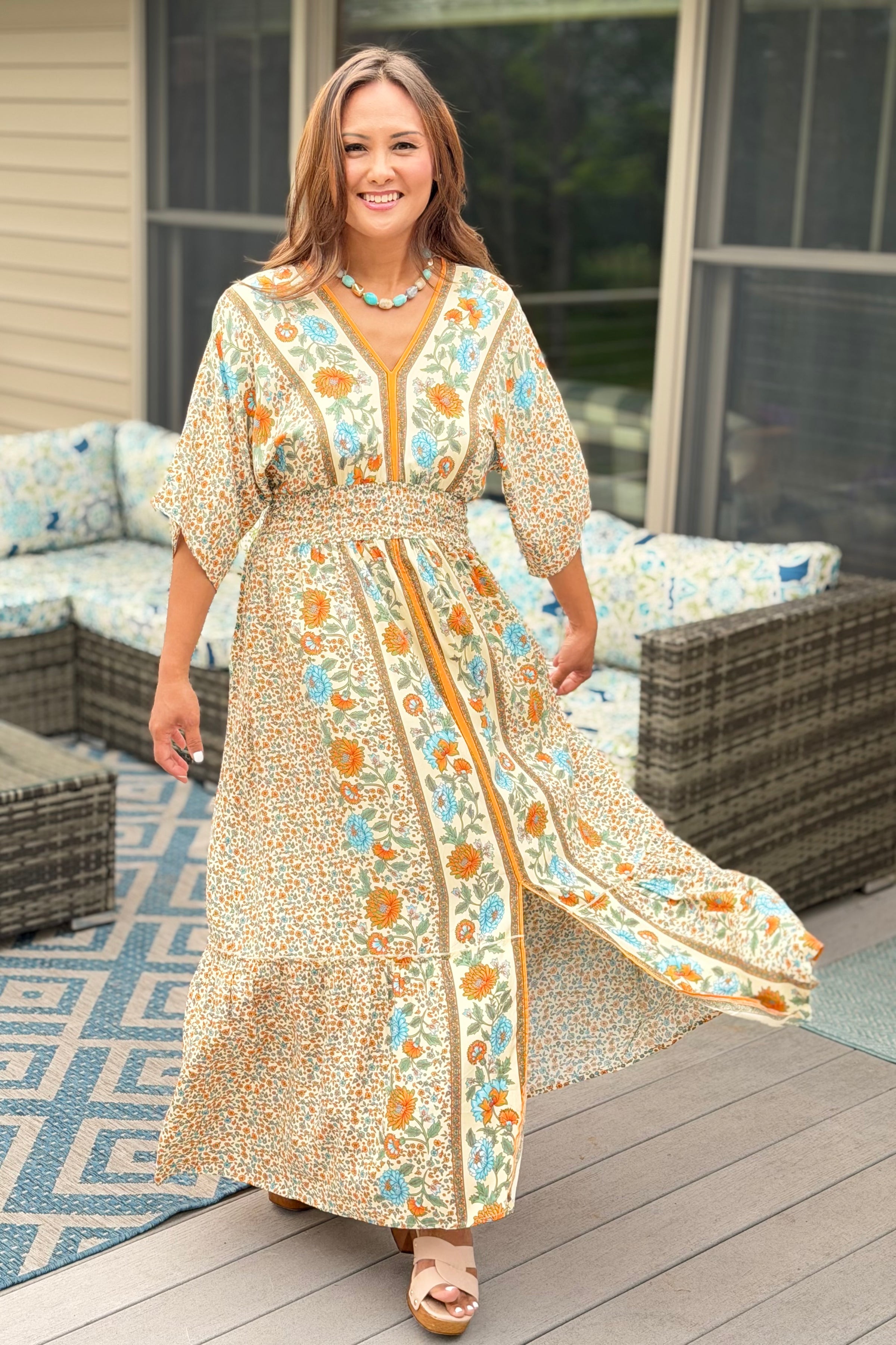 Garden Blossom Maxi Dress - Mustard