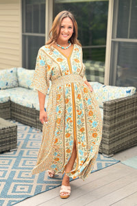 Garden Blossom Maxi Dress - Mustard