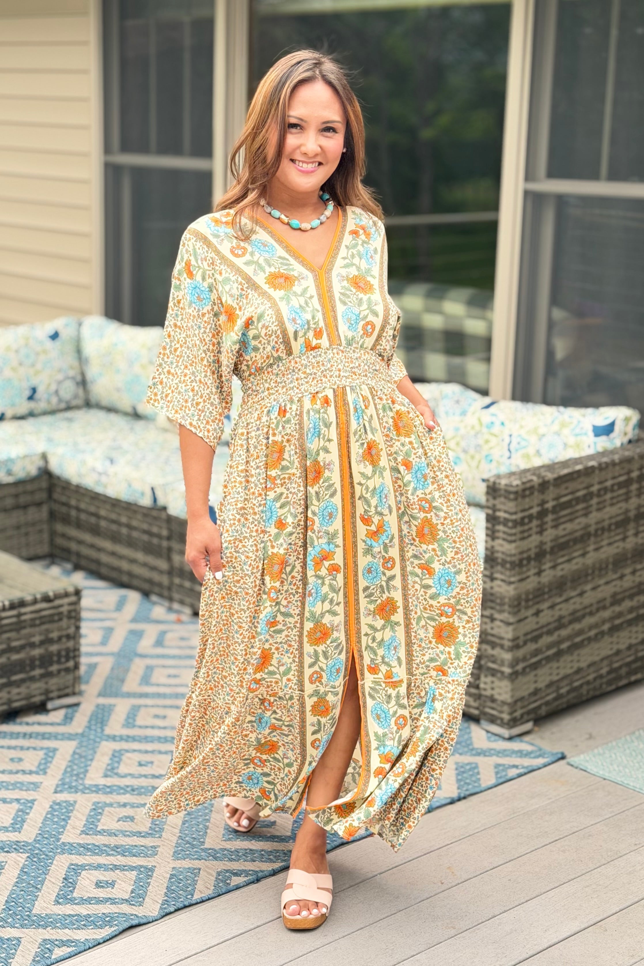 Garden Blossom Maxi Dress - Mustard