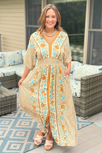 Garden Blossom Maxi Dress - Mustard