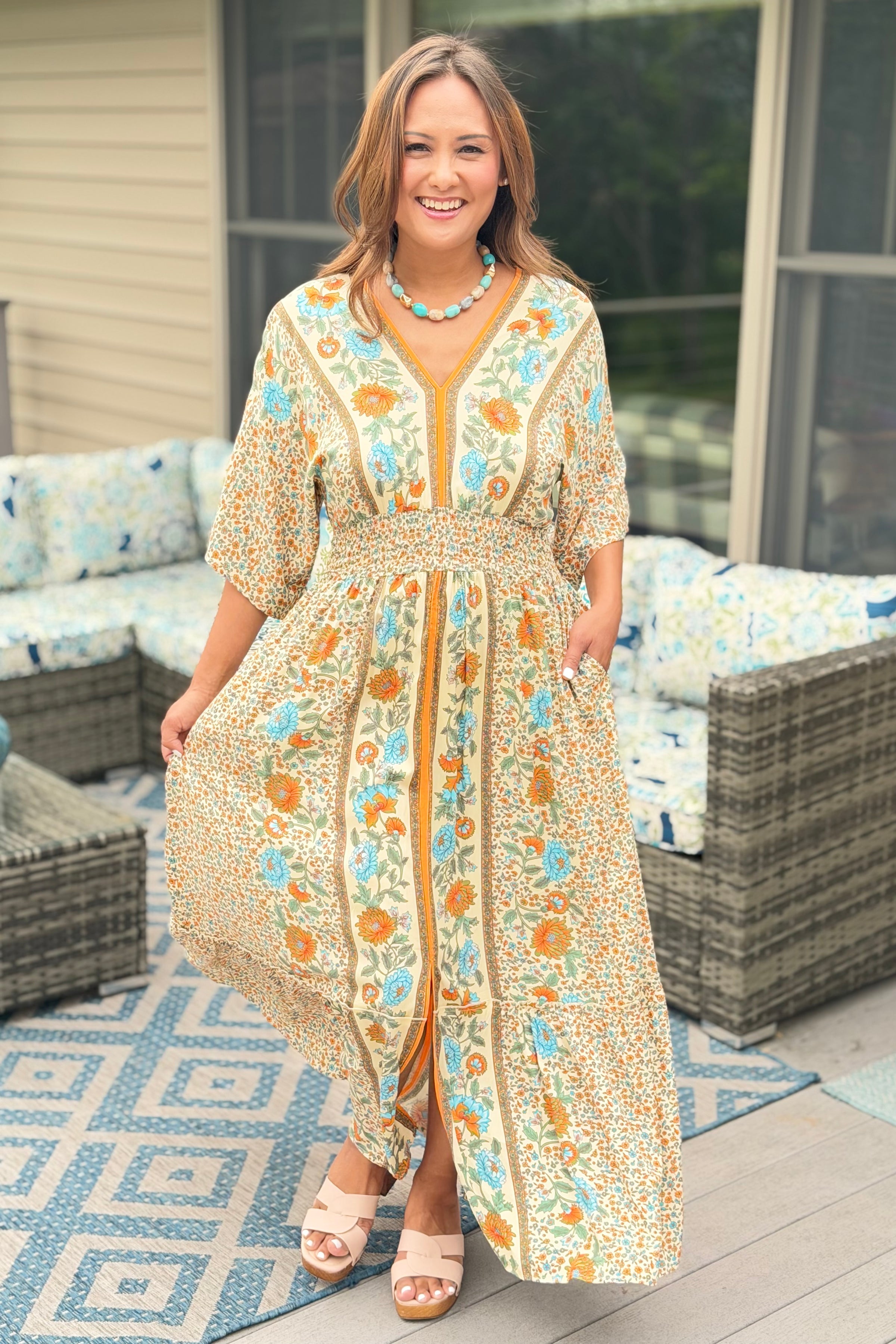Garden Blossom Maxi Dress - Mustard
