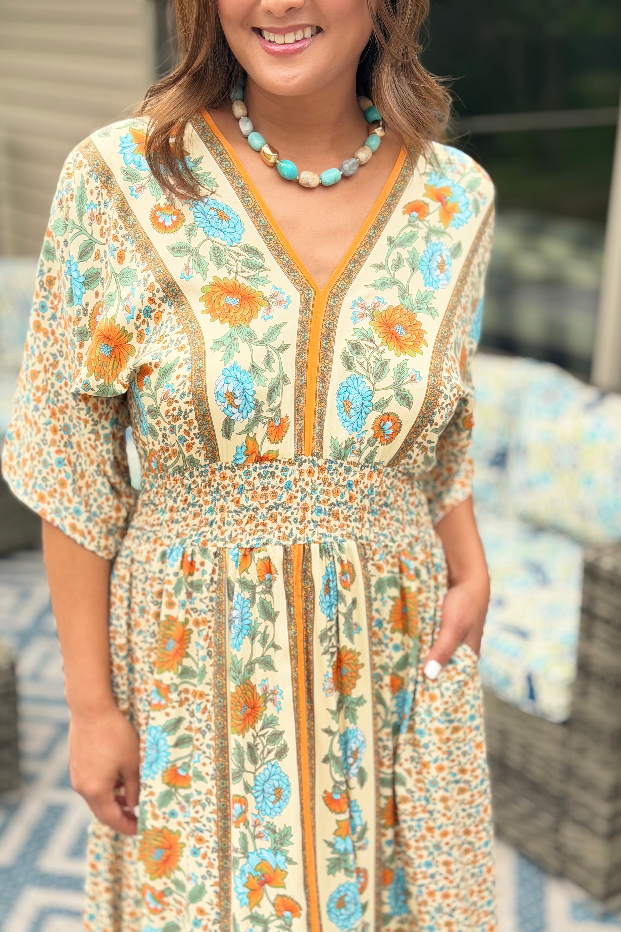Garden Blossom Maxi Dress - Mustard