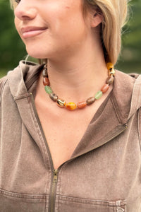 Marble Stone Geo Necklace - Brown
