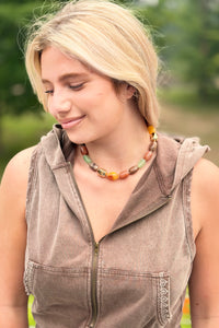 Marble Stone Geo Necklace - Brown
