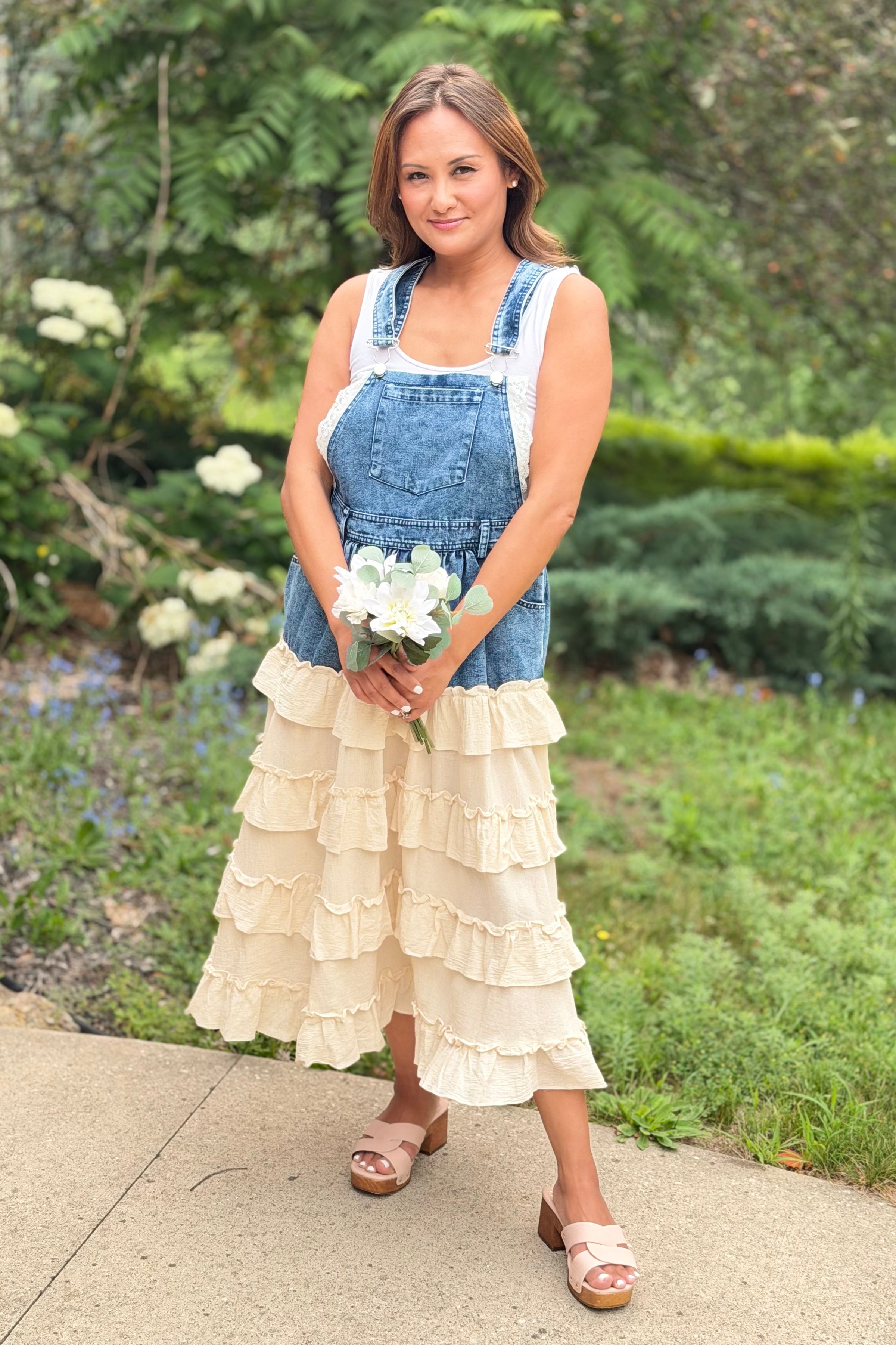 Denim Overall Dress Ruffle Skirt