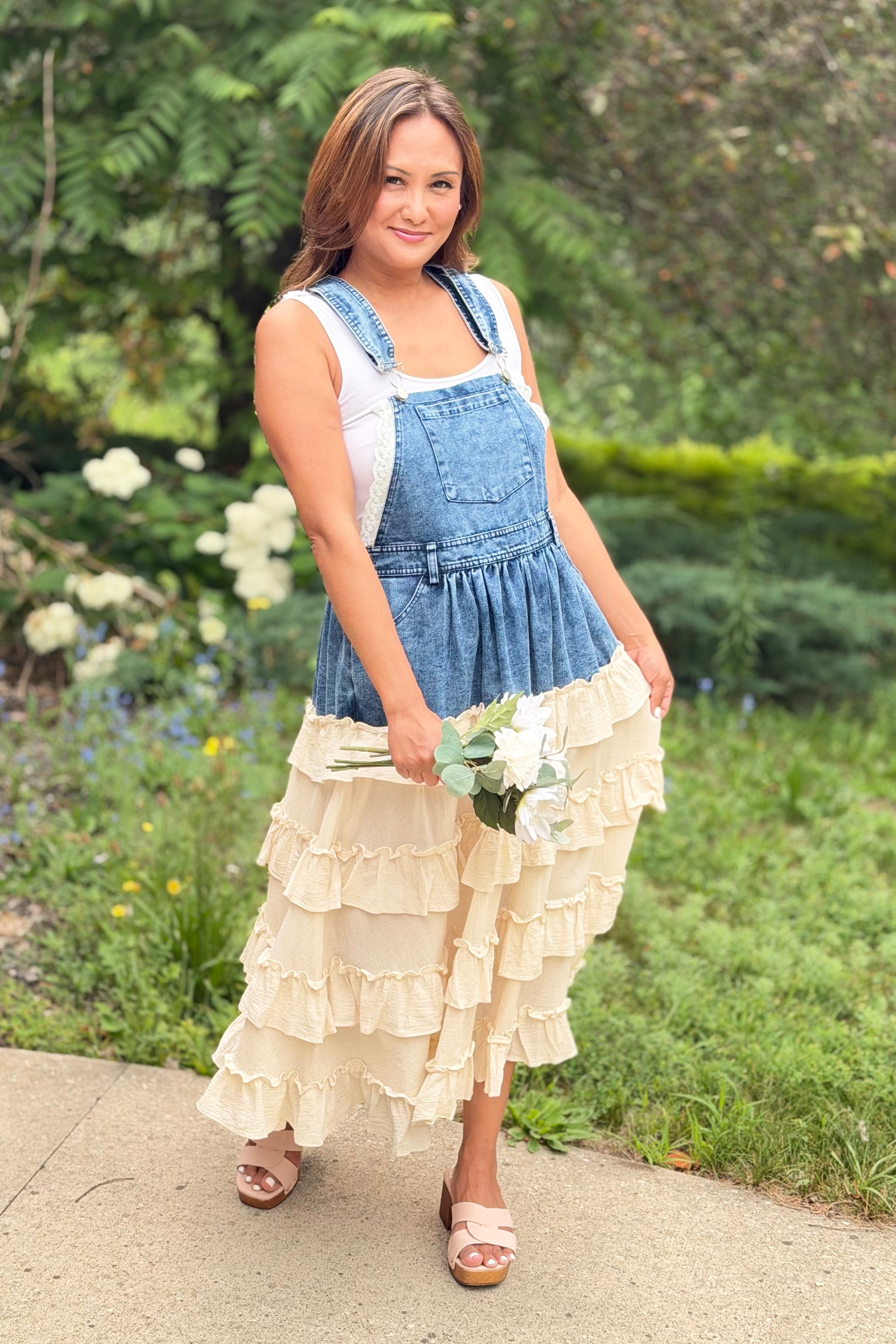 Denim Overall Dress Ruffle Skirt