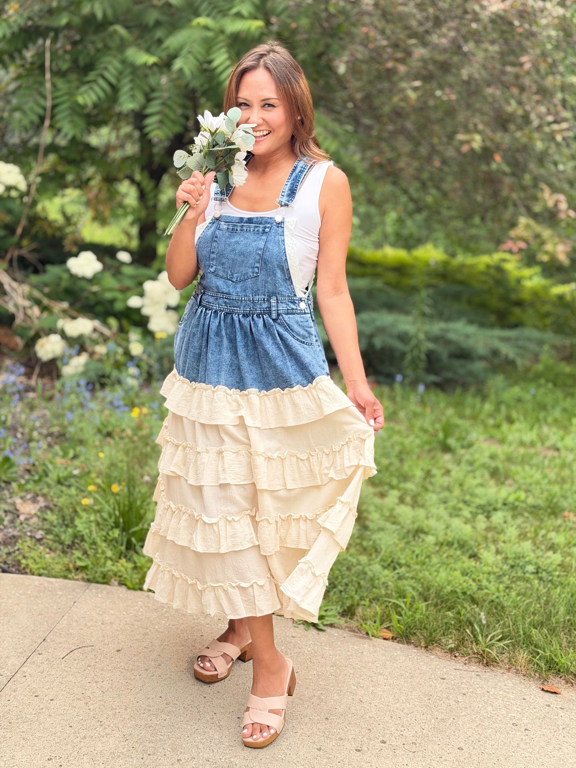 Denim Overall Dress Ruffle Skirt