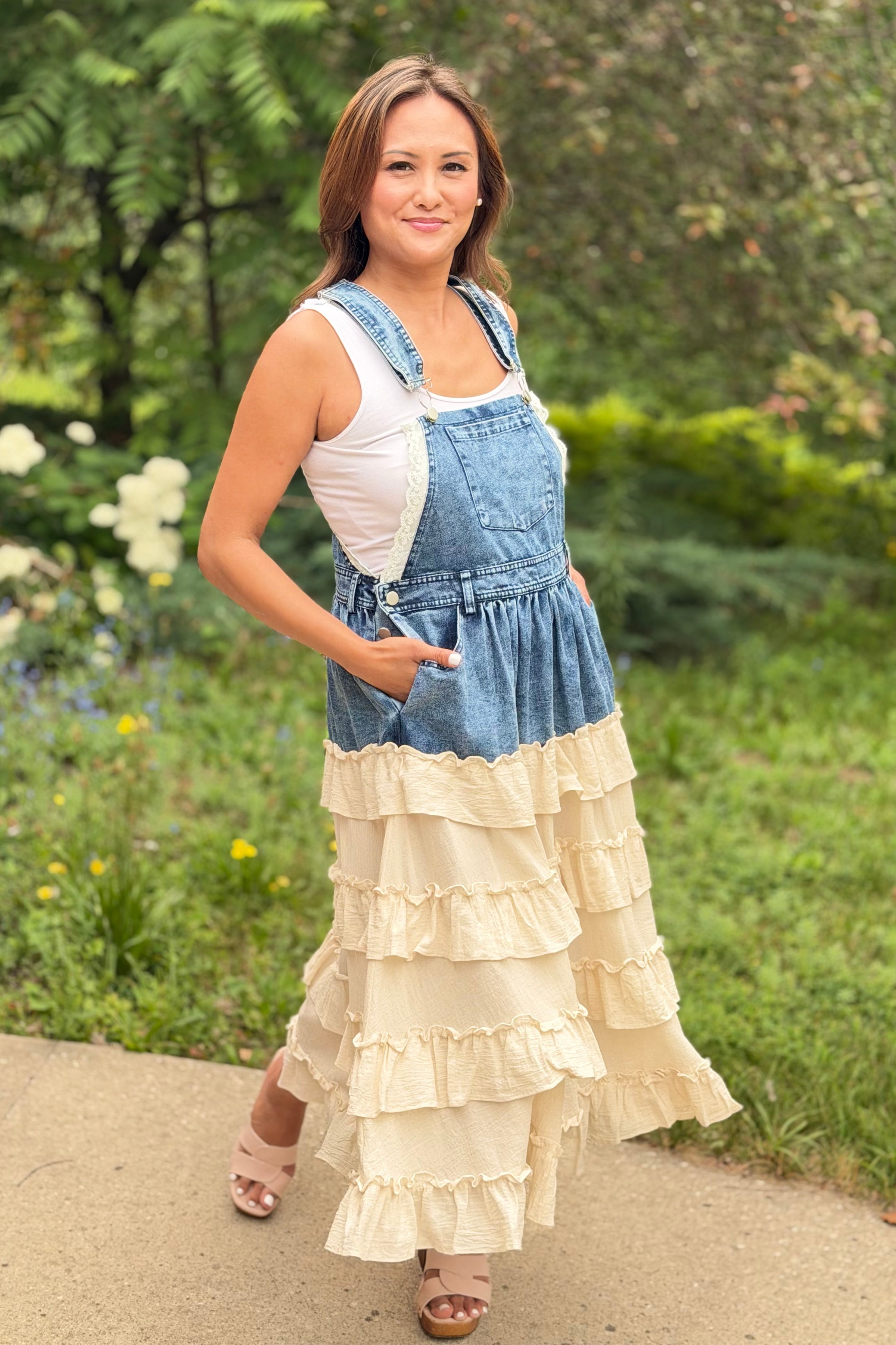 Denim Overall Dress Ruffle Skirt