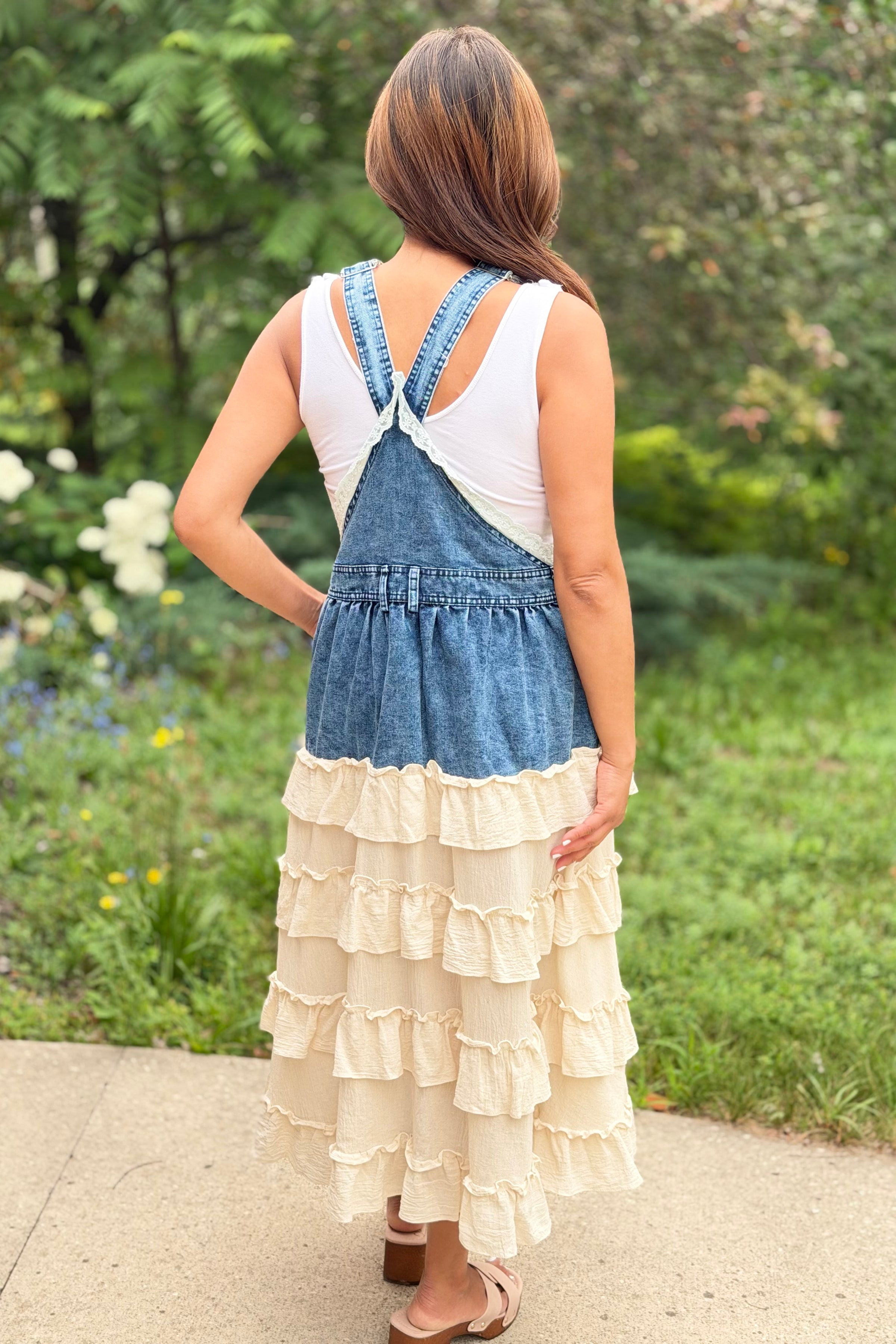 Denim Overall Dress Ruffle Skirt