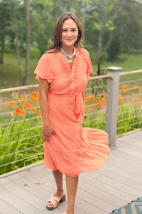 Papaya Gauze Midi Dress - Orange