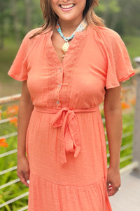 Papaya Gauze Midi Dress - Orange