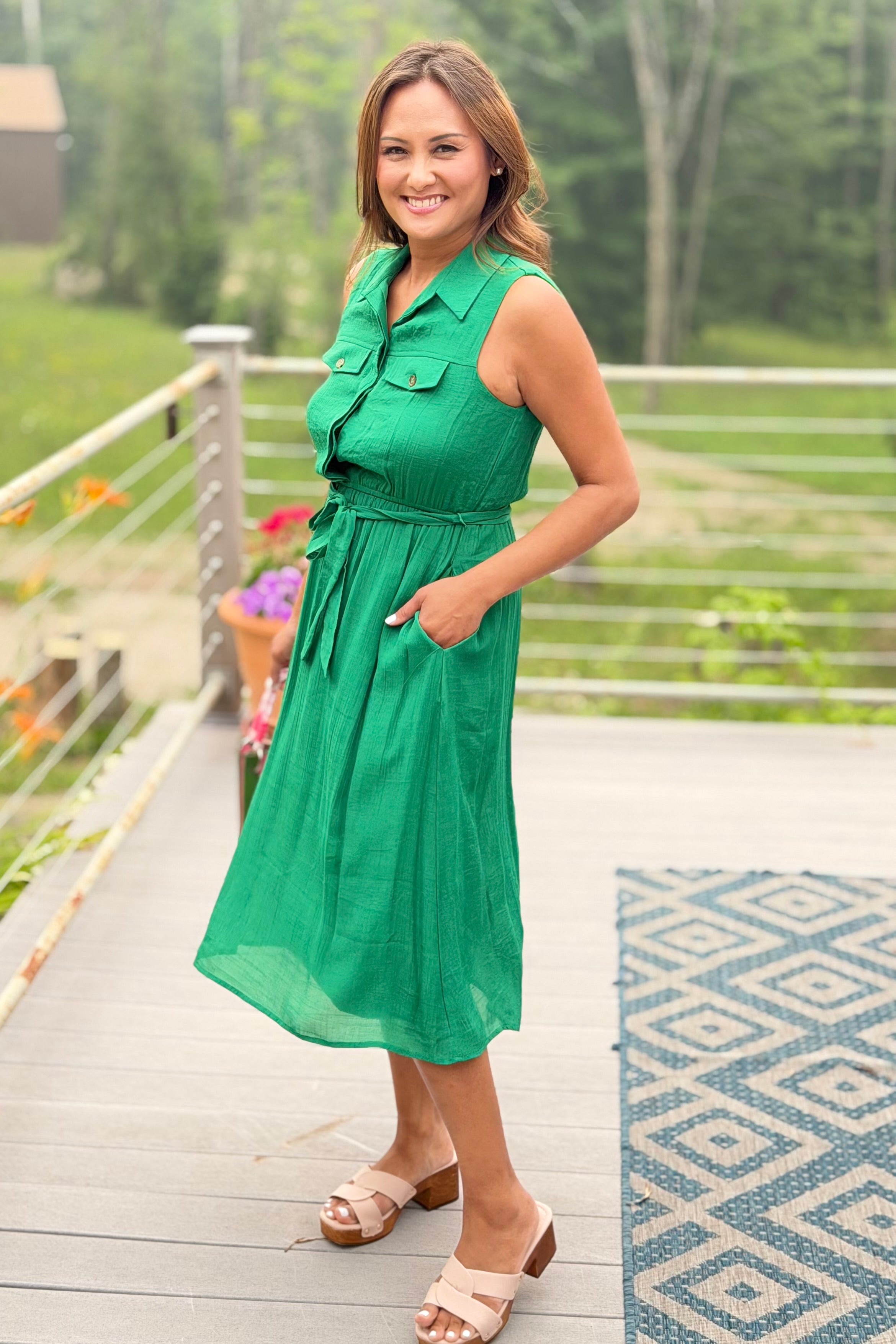 Tailored Gauze Shirt Dress - Green