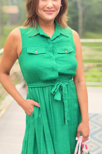 Tailored Gauze Shirt Dress - Green