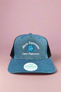'More Espresso Less Depresso' Trucker - Denim