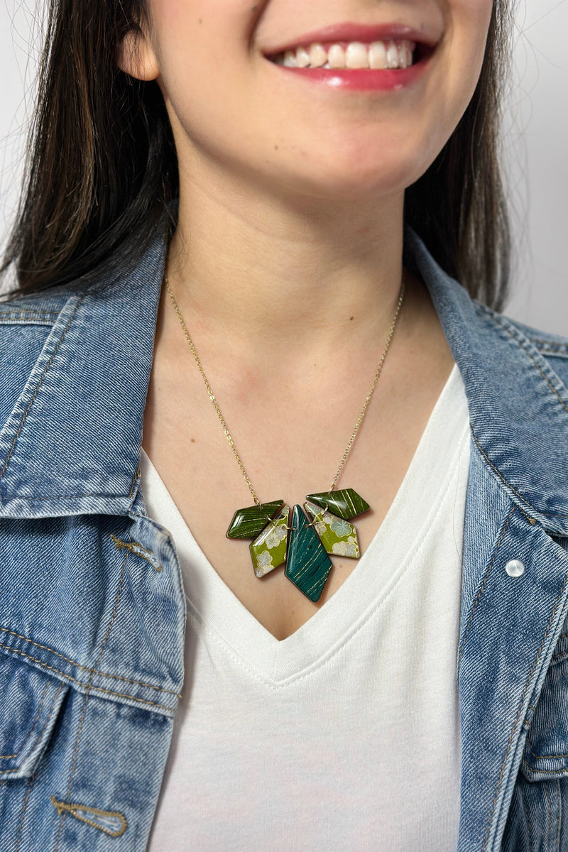Japanese Geometric Petal Necklace Turquoise