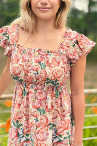 Abstract Floral Dress Coral