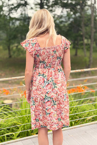 Abstract Floral Dress Coral