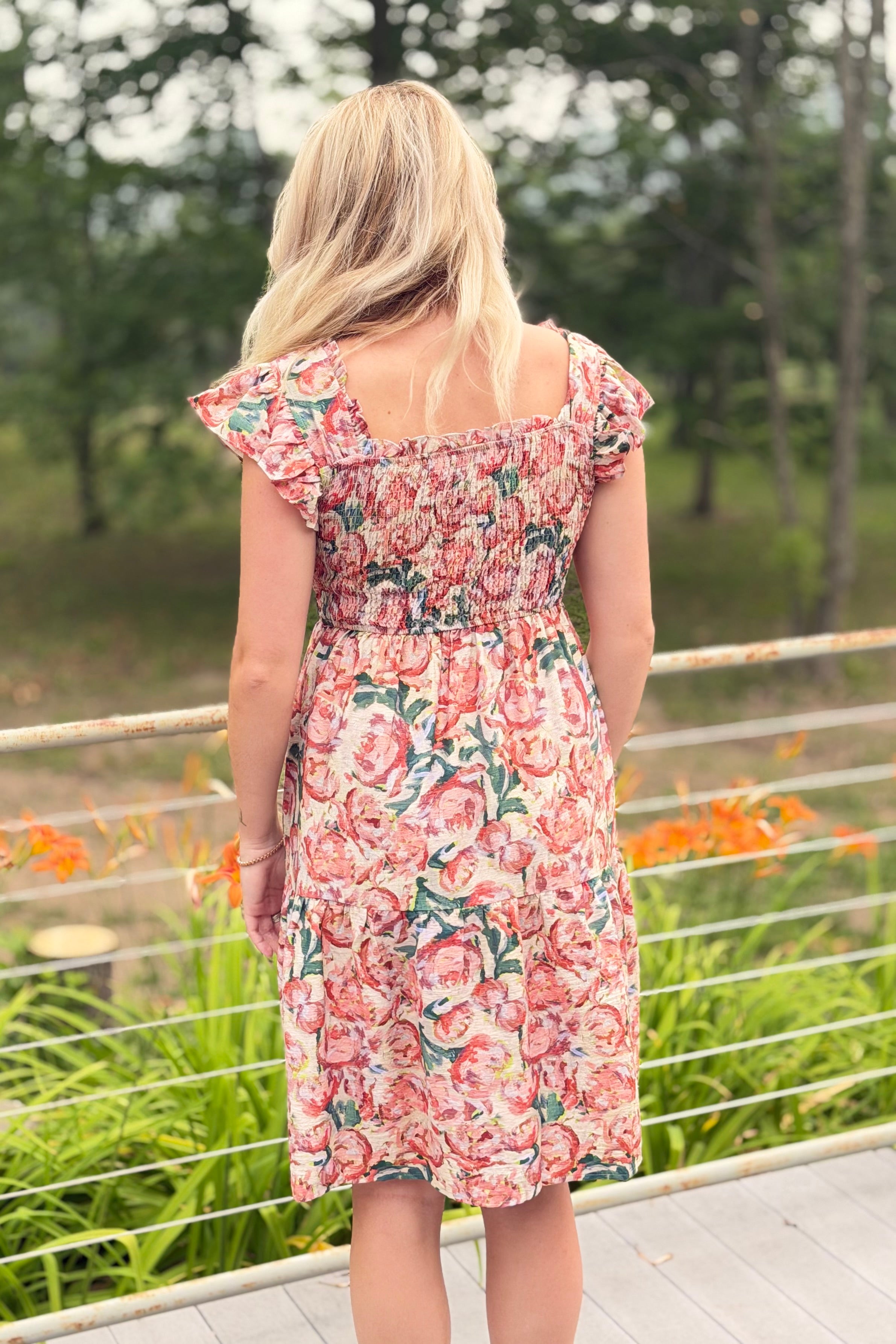 Abstract Floral Dress Coral