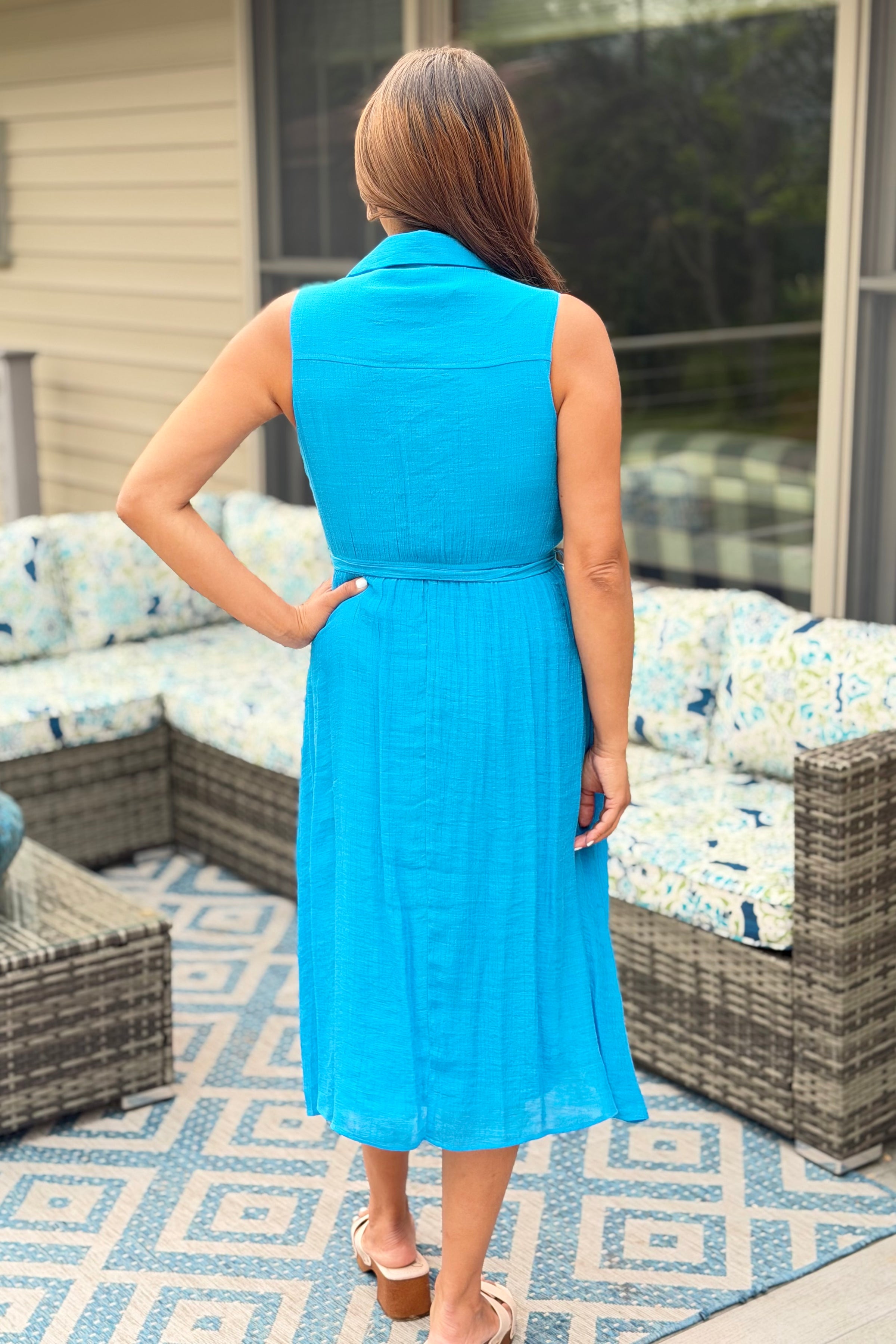 Tailored Gauze Shirt Dress - Blue