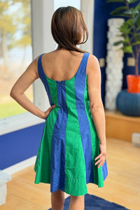 Colorblock Flared Mini Dress - Blue