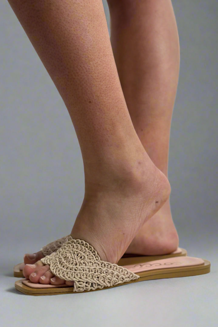 Jessica Crochet Slip On Sandal Nude