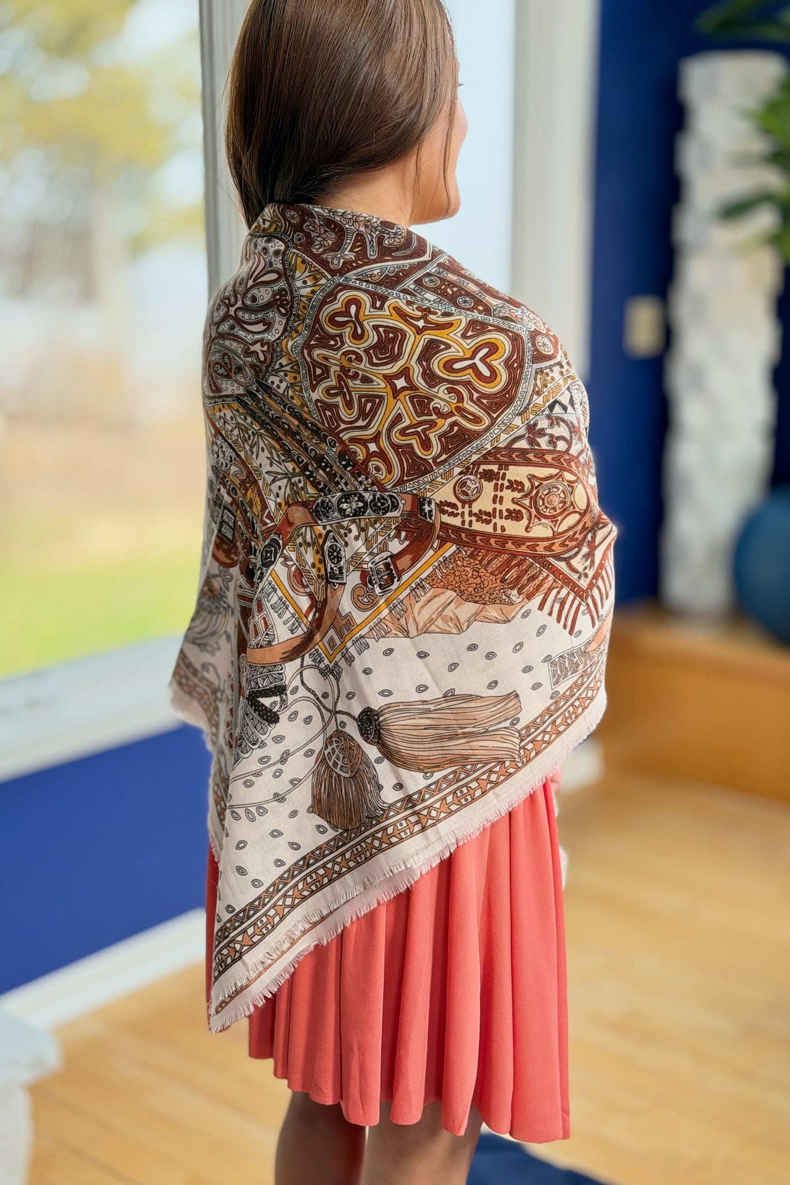 Geometric Lightweight Scarf - Beige