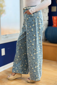 Floral High-Waisted Denim Pants