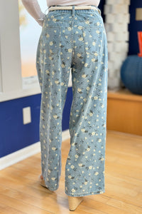 Floral High-Waisted Denim Pants
