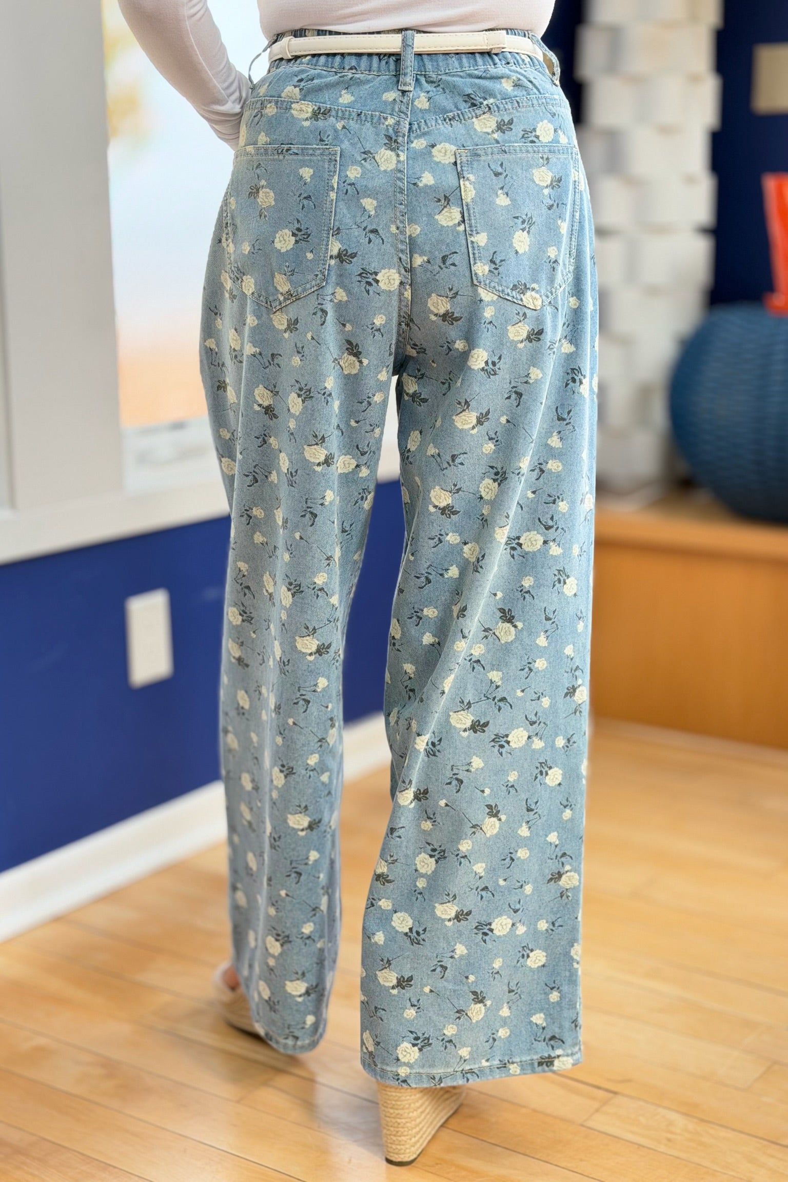 Floral High-Waisted Denim Pants