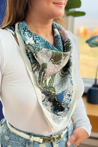 Vintage French Print Scarf – Blue