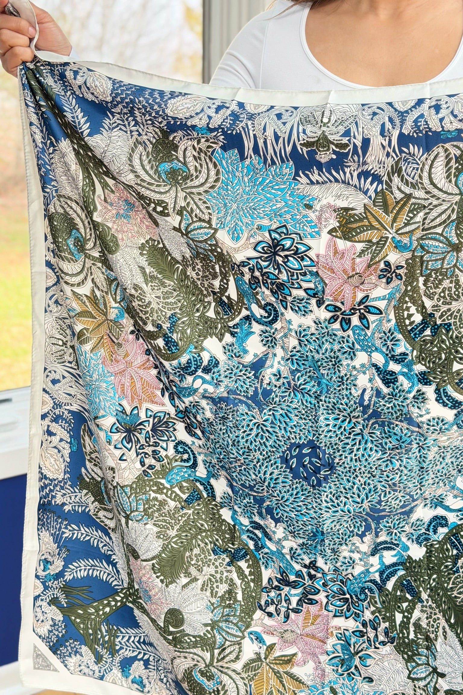 Vintage French Print Scarf – Blue