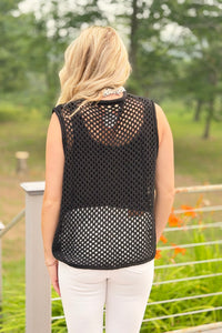 Fishnet Crochet Knit Sweater - Black