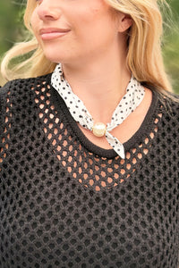 Pearl Polkadot Scarf Necklace - White