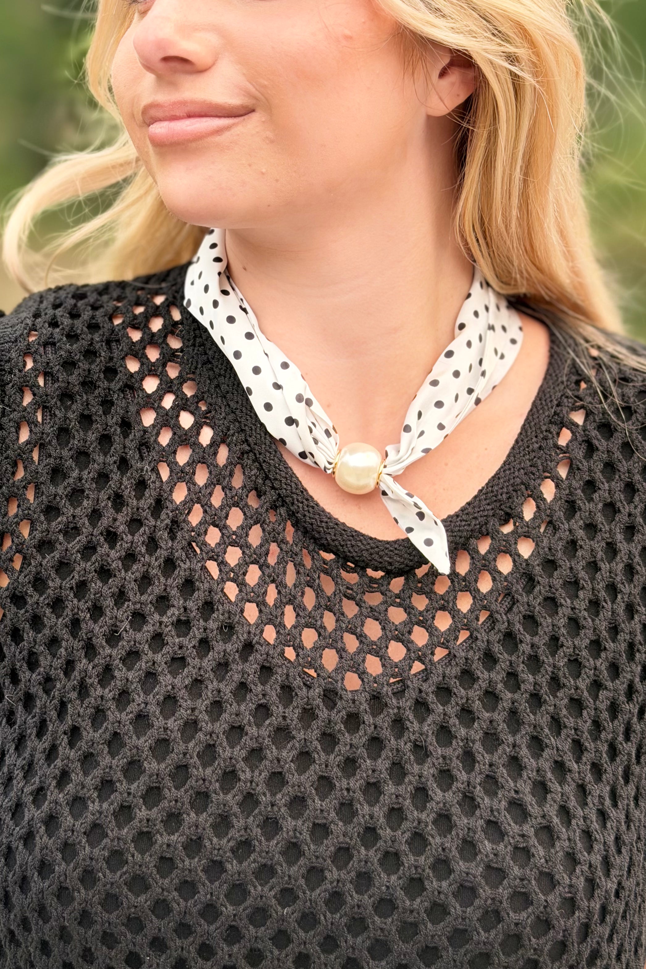 Pearl Polkadot Scarf Necklace - White