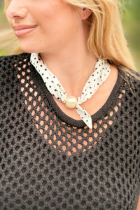 Pearl Polkadot Scarf Necklace - White