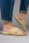 Fabby Double Strap Raffia Slide - Beige