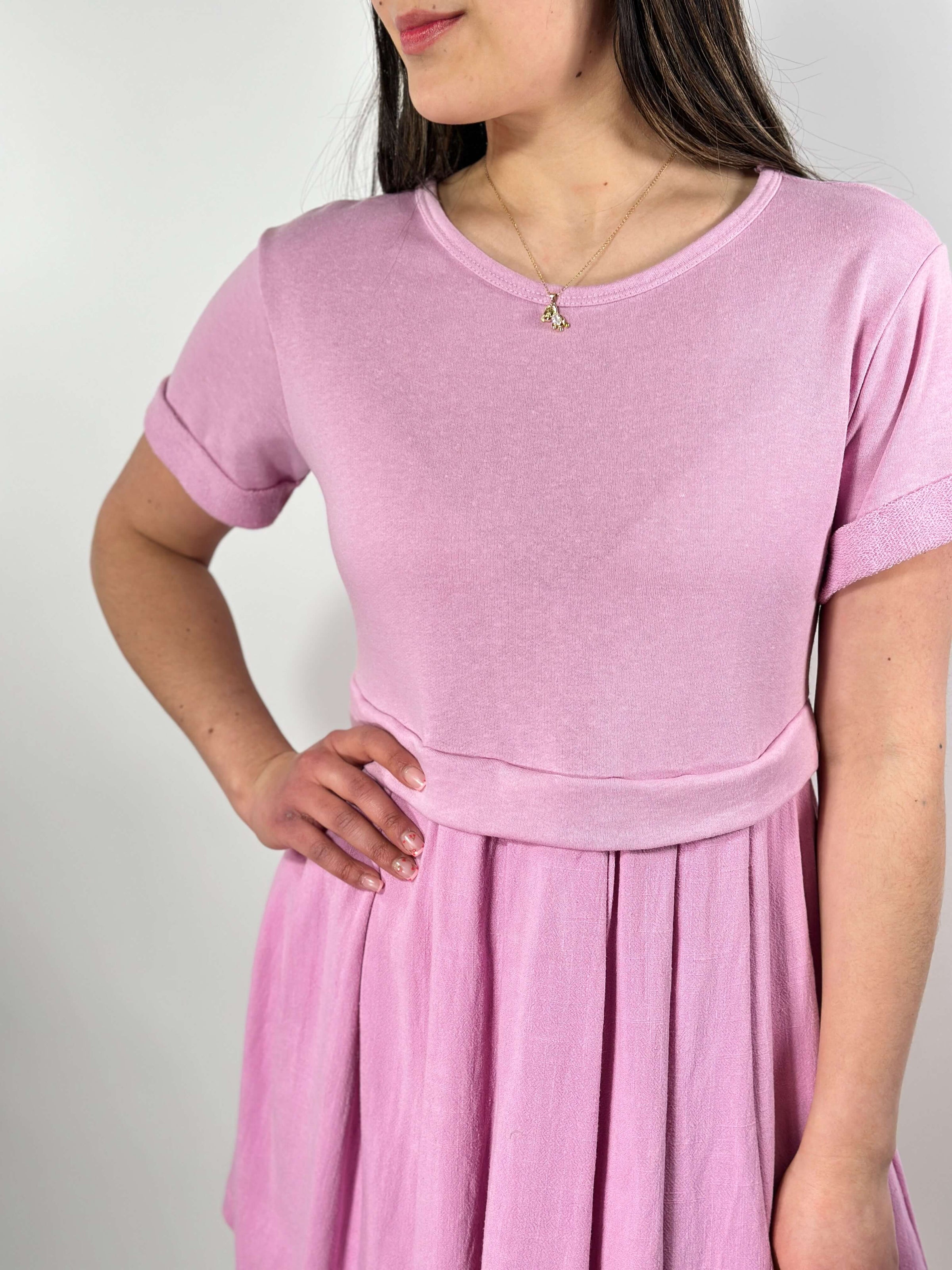 Pleated Bottom Dress - Lilac Carole Christian Linen Sweatshirt Cuffed Spot Pleated Bottom Dress - Lilac Carole Christian Linen Sweatshirt Cuffed Spot