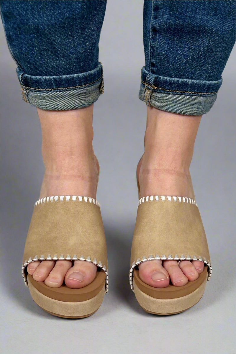 Vivian Wedge Slip On Sandal - Nude