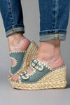 Rae Embroidered Espadrille Wedges - Blue