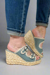 Rae Embroidered Espadrille Wedges - Blue